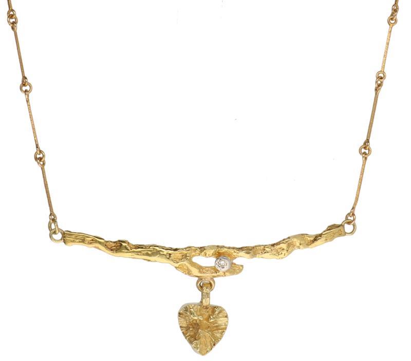 Lapponia design collier met hartvormige hanger geelgoud, ca. 0.01 ct. diamant - 14 kt.