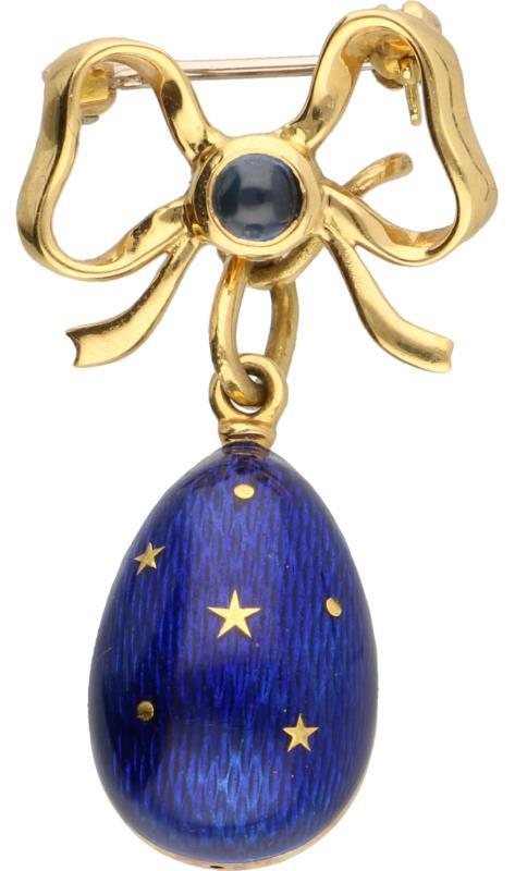 Fabergé by Victor Mayer hanger/broche geelgoud, saffier en blauwe emaille met geelgouden details - 18 kt.