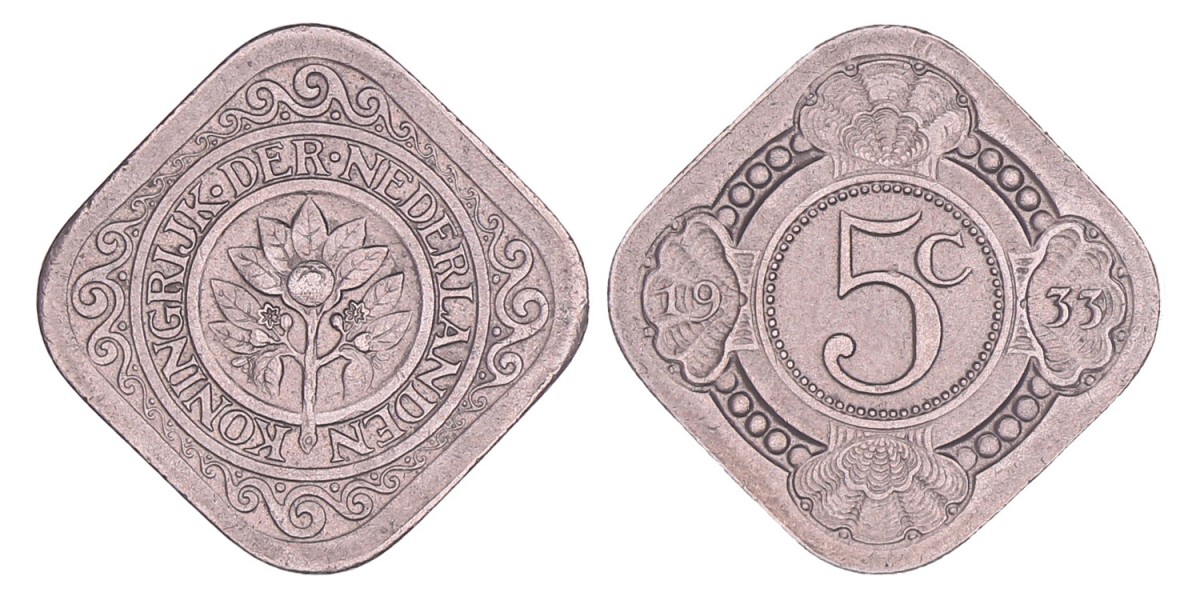 5 Cent Wilhelmina 1933. Prachtig.