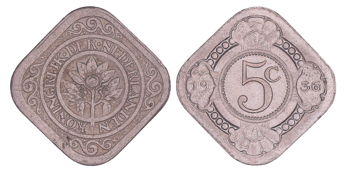 5 Cent Wilhelmina 1936. FDC.