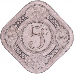 5 Cent Wilhelmina 1936. FDC.