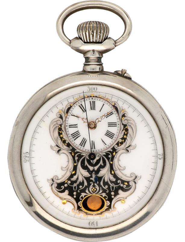 Zakhorloge met afbeelding van klok - Herenzakhorloge - Handopwindbaar - 1900.