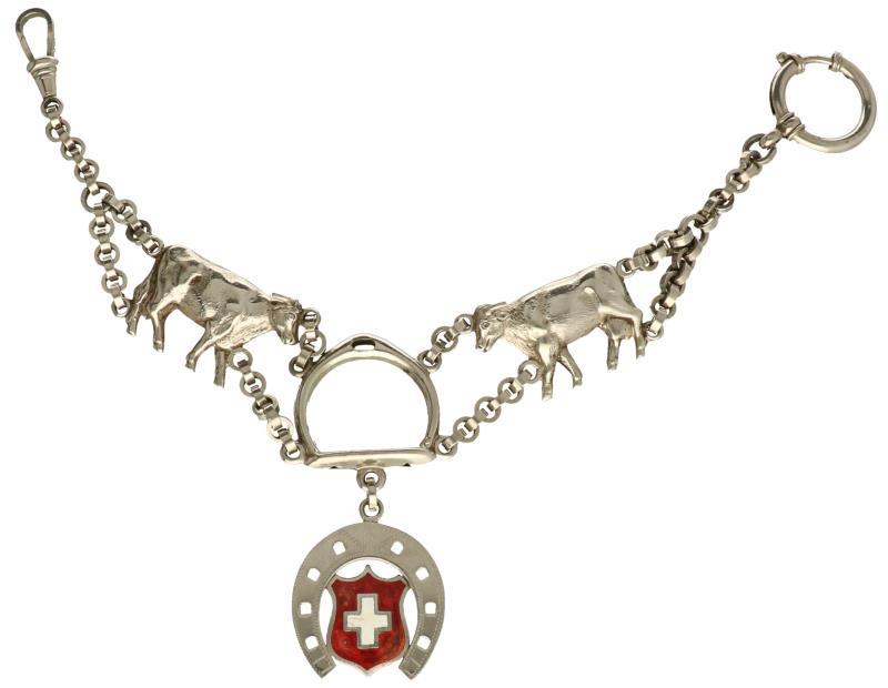 Zakhorloge ketting zilver, emaille - BWG