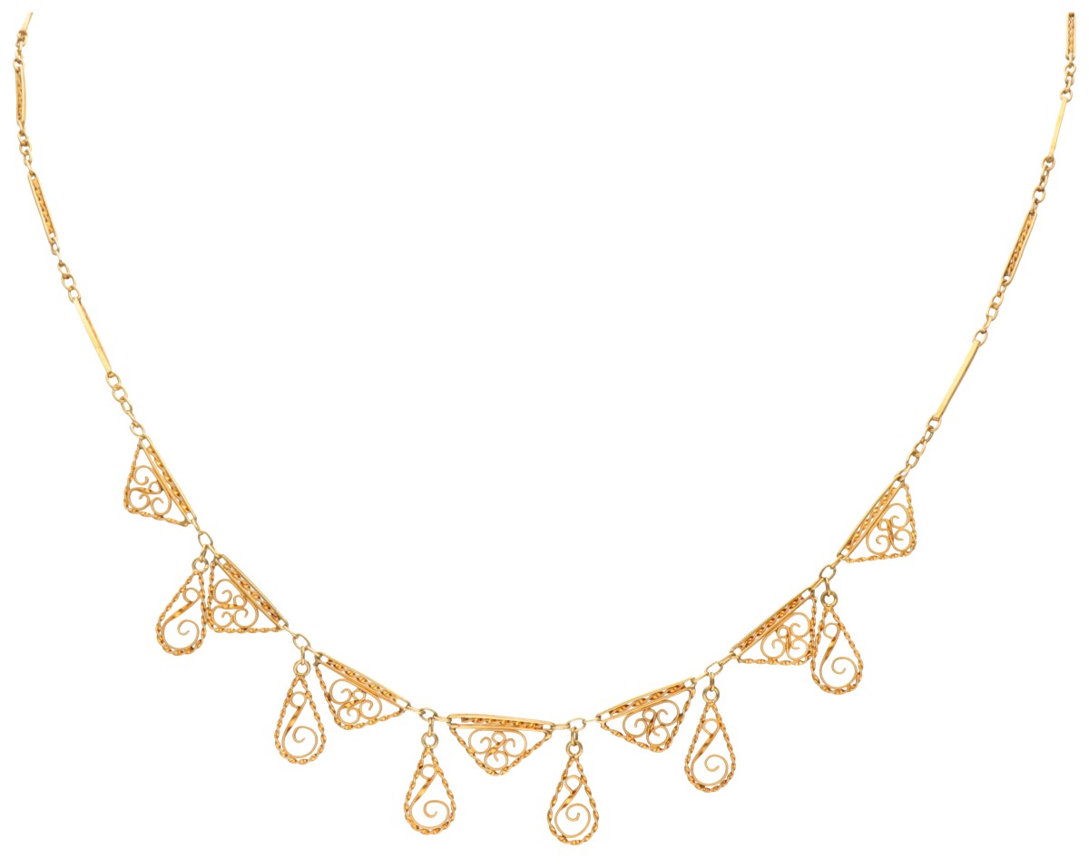 18K Geelgouden antiek filigrain collier.