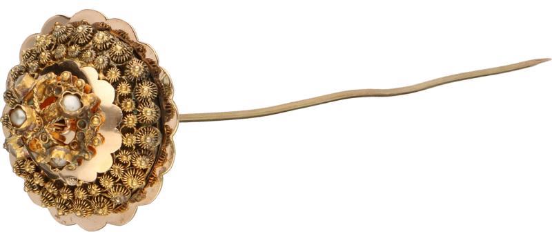 Antieke mutsspeld rosegoud, zaadparel - 14 kt.