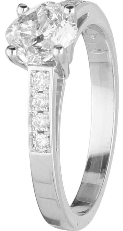 Shoulder ring witgoud, ca. 1.18 ct. diamant - 18 kt.