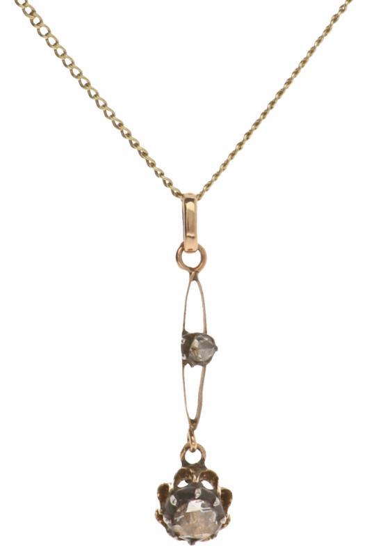 Geelgouden collier met rosegouden hanger, diamant - 14 kt.