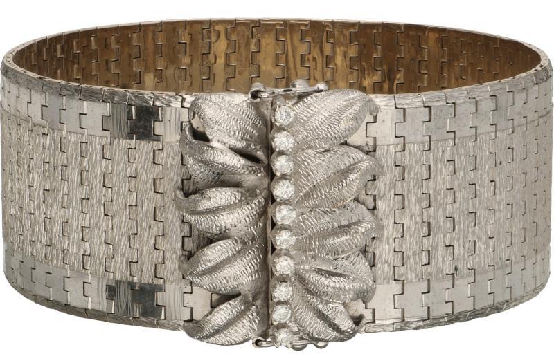 Brede vintage armband witgoud, ca. 0.30 ct. diamant op de sluiting - 18 kt.