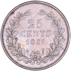 25 Cent Willem III 1889. Prachtig -.
