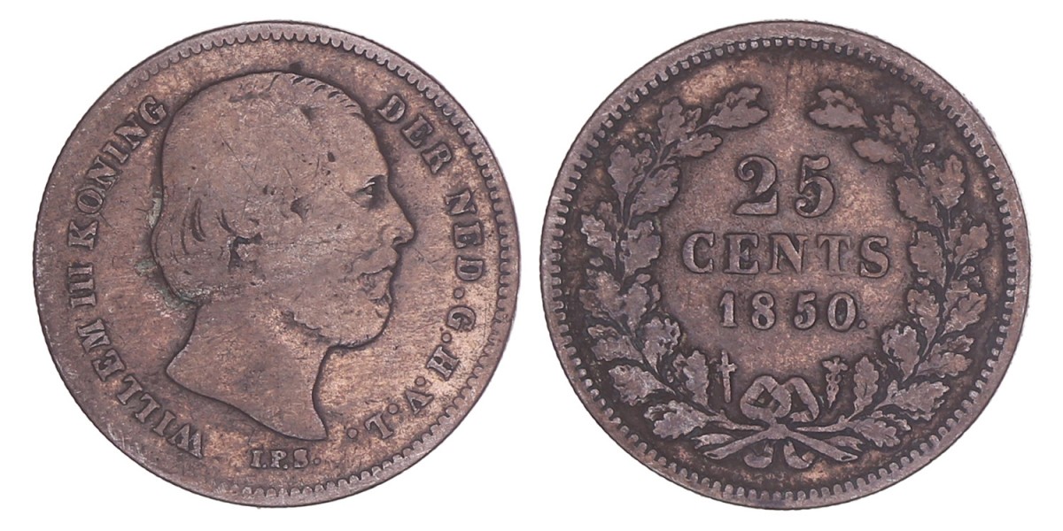 25 Cent Willem III 1850. Fraai - (R).