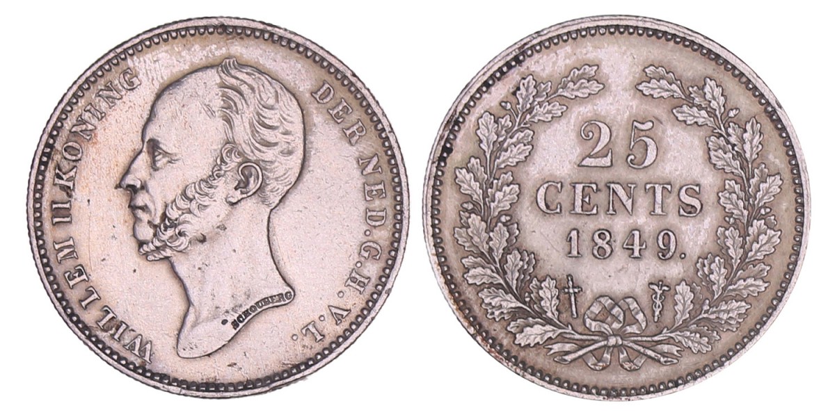 25 Cent Willem II 1849. Prachtig / FDC.