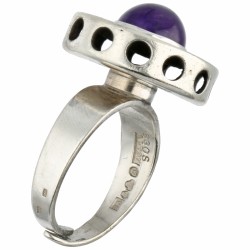 Zilveren modernistische Alton ring, met amethist - 830/1000.