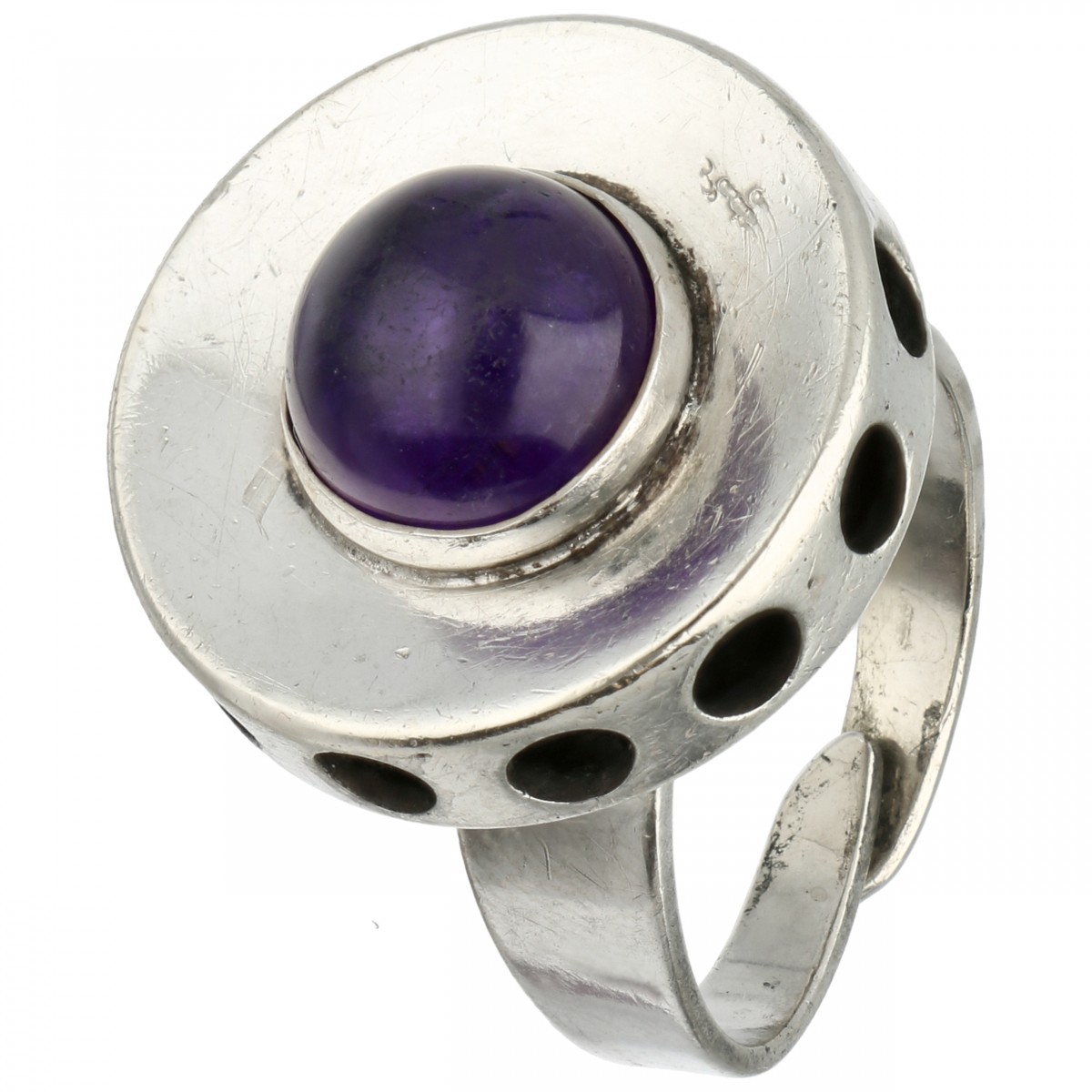 Zilveren modernistische Alton ring, met amethist - 830/1000.