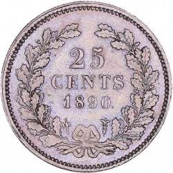 25 Cent Willem III 1890. Prachtig + (Opgewreven).