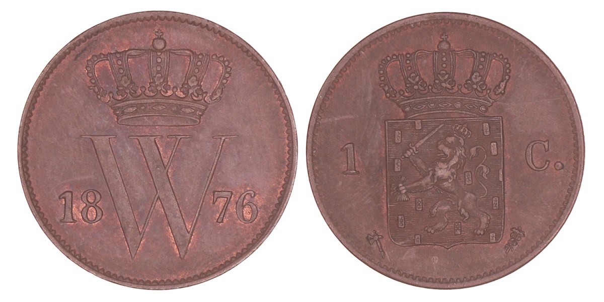 1 Cent Willem III 1876. Prachtig / FDC.