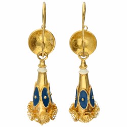 Geelgouden oorhangers, met witte en blauwe emaille - 19,2 kt.