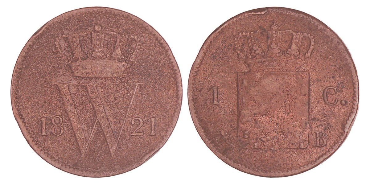 1 Cent Willem I 1821 B. Fraai.