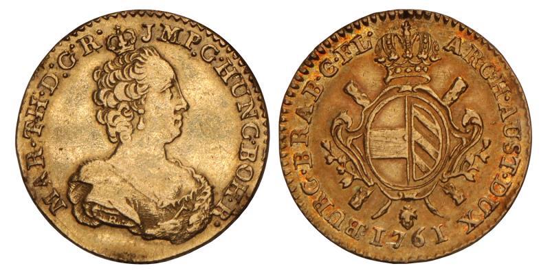 2 Souvereign Maria Theresia/Brabant 1761 BR. Zeer Fraai.