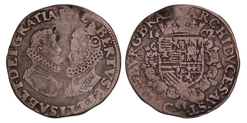 Gulden Albrecht en Isabella, Brabant 1602 Antwerpen. Fraai.