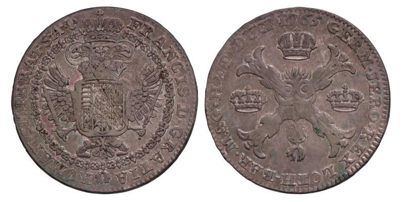 Kronenthaler Franz I 1765 B. Zeer Fraai +.