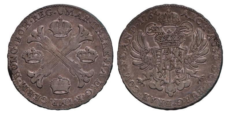 Kronenthaler Maria Theresia 1764 B. Zeer Fraai +.