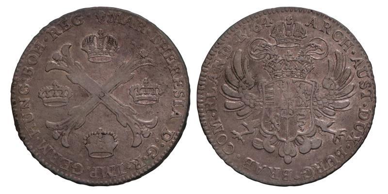 Kronenthaler Maria Theresia 1764 B. Zeer Fraai +.