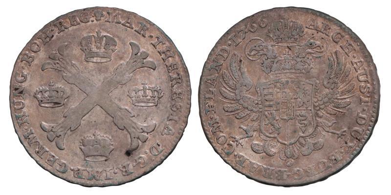 Kronenthaler Maria Theresia 1766 B. Prachtig.