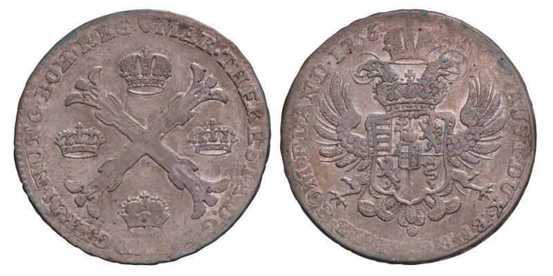 Kronenthaler Maria Theresia 1766 over 1765 B. Zeer Fraai +.