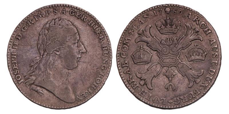 Kronenthaler Joseph II 1786 B. Zeer Fraai.