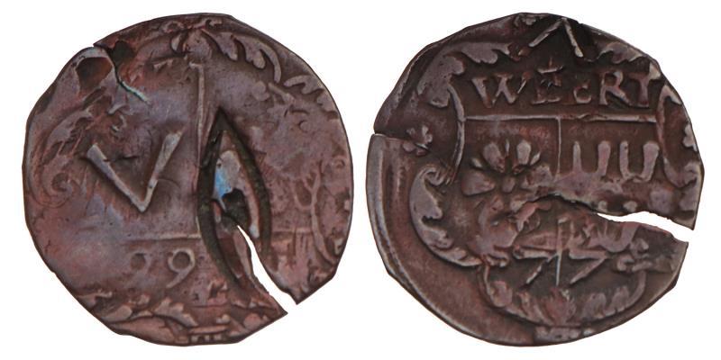 Oord met klop weverspoel Weert 1566. Zeer Fraai.