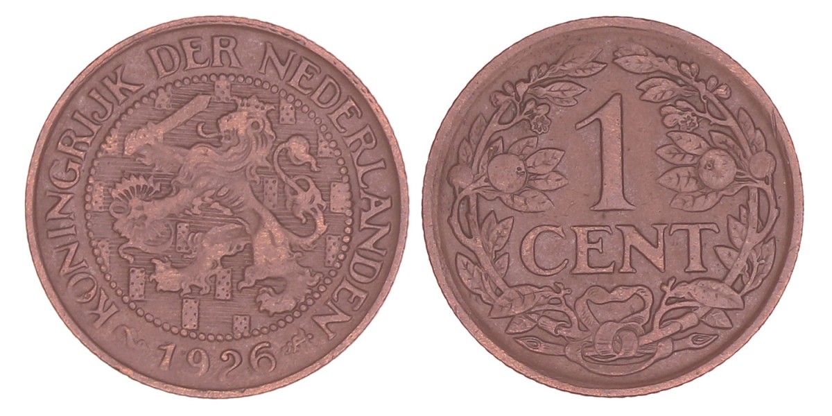 1 Cent Wilhelmina 1926. Prachtig +.