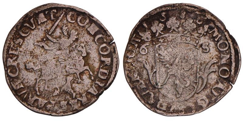 Rijdersschelling van 6 stuiver Deventer 1586. Fraai.
