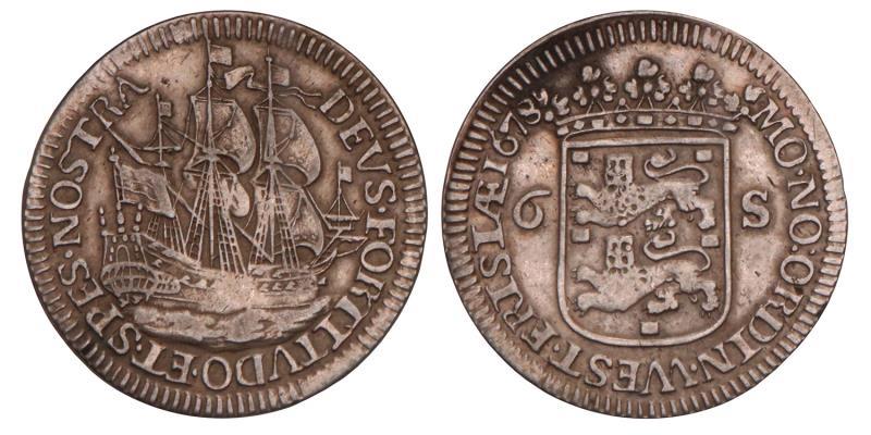Scheepjesschelling van 6 stuiver Enkhuizen 1678. Zeer Fraai.