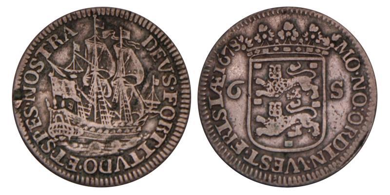 6 Stuiver of scheepjesschelling. Enkhuizen. 1678. Fraai / Zeer Fraai.