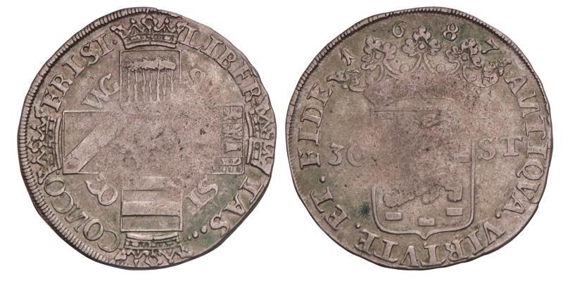 Daalder van 30 stuiver Friesland 1687. Fraai.
