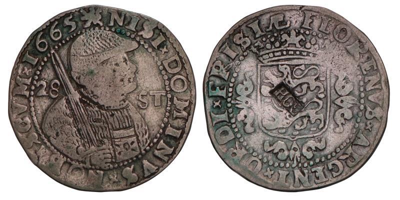 Florijn van 28 stuiver Friesland 1665 met klop Holland. Fraai / Zeer Fraai. 