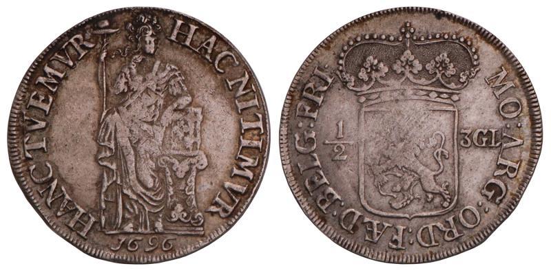 Halve 3 Gulden Friesland 1696. Fraai +.