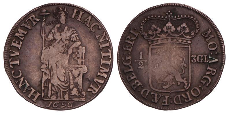 Halve 3 Gulden Friesland 1696. Fraai / Zeer Fraai.