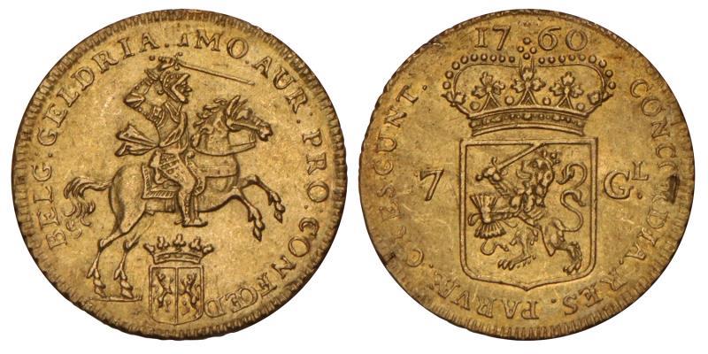 7 Gulden of halve gouden rijder Gelderland 1760. Prachtig.