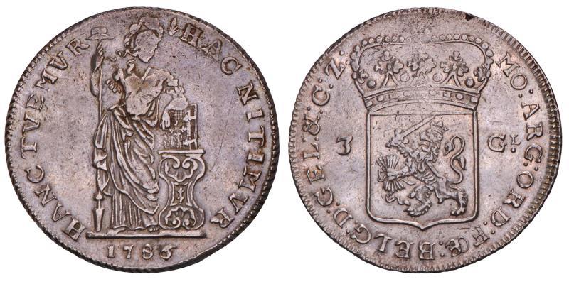 3 Gulden Gelderland 1786. Zeer Fraai.