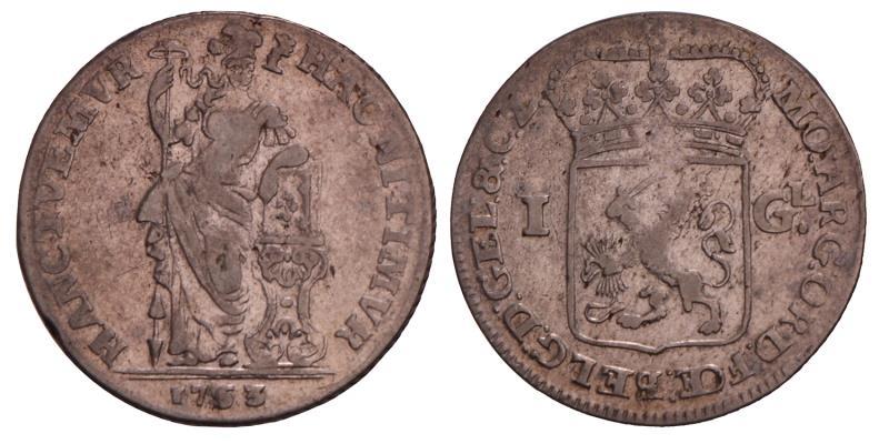 1 Gulden Gelderland 1763. Zeer Fraai / Prachtig.