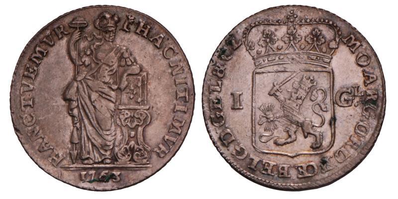1 Gulden Gelderland 1763. Fraai / Zeer Fraai.