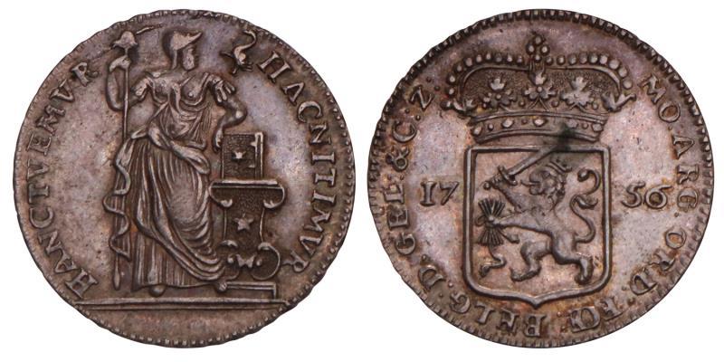 Muntmeesterpenning Gelderland 1756. Zeer Fraai / Prachtig.