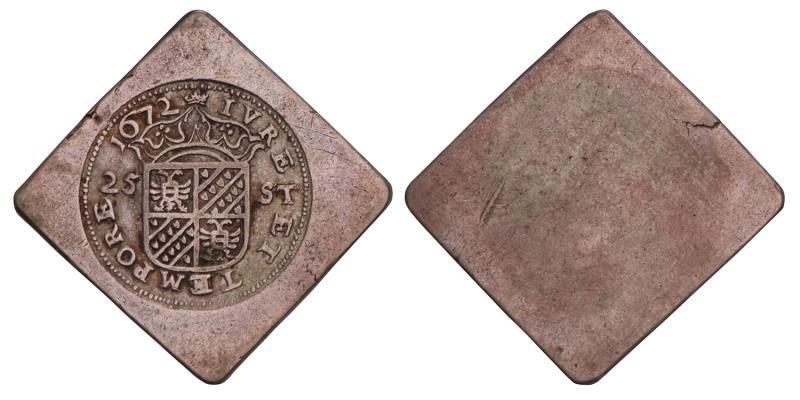 Halve rijksdaalder van 25 stuiver Groningen 1672. Zeer Fraai.