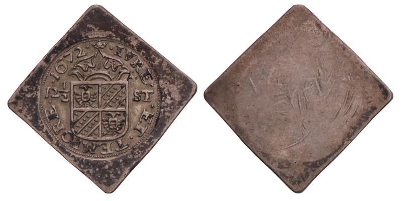 Kwart rijksdaalder van 12½ stuiver Groningen 1672. Zeer Fraai.