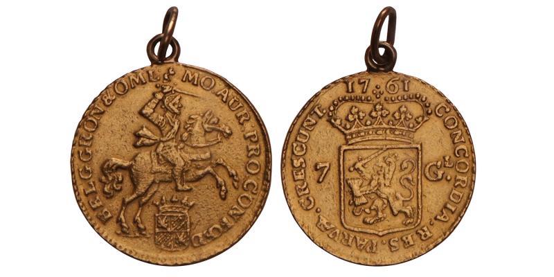 7 Gulden of halve gouden rijder Groningen 1761. Zeer Fraai (Met hanger).