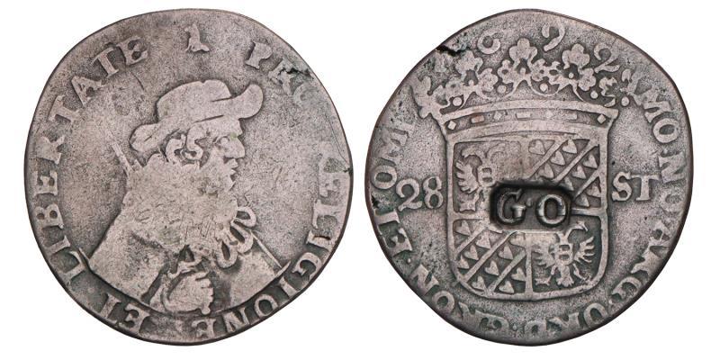 Florijn van 28 stuiver Groningen 1692 met klop Groningen. Fraai +.