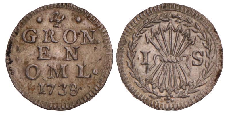 1 Stuiver Groningen 1738. Prachtig -.