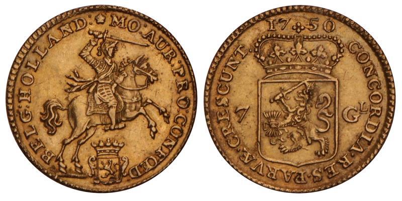 7 Gulden of halve gouden rijder Holland 1750. Prachtig.