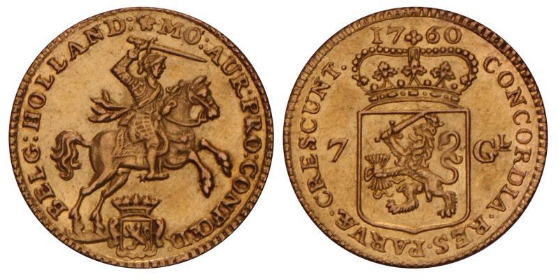 7 Gulden of halve gouden rijder Holland 1760. Prachtig.